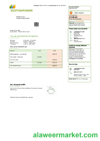 United Kingdom Scottish Power business utility bill Word and PDF template